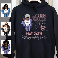 (Custom Birth Date) Gemini Personalized June Birthday Gift For Her Custom Birthday Gift Black Queen Customized May Birthday T-Shirt Hoodie Dreameris