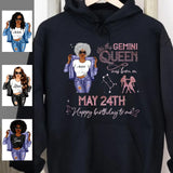 (Custom Birth Date) Gemini Personalized June Birthday Gift For Her Custom Birthday Gift Black Queen Customized May Birthday T-Shirt Hoodie Dreameris