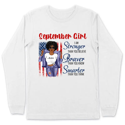 September Girl American Flag Personalized September Birthday Gift For Her Black Queen Custom September Birthday Shirt