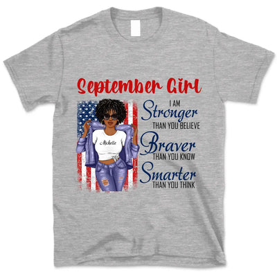 September Girl American Flag Personalized September Birthday Gift For Her Black Queen Custom September Birthday Shirt