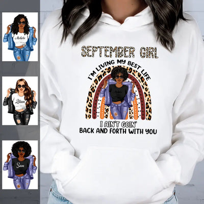 September Girl Boho Rainbow Leopard Personalized September Birthday Gift For Her Black Queen Custom September Birthday Shirt