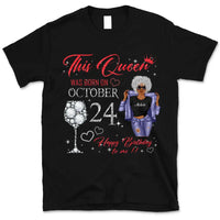 (Custom Birthday) Personalized October Birthday Gift For Her Custom Birthday Gift Black Queen Customized October Birthday T-Shirt Hoodie Dreameris