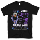 Virgo Personalized August Birthday Gift For Her Custom Birthday Gift Black Queen Customized September Birthday T-Shirt Hoodie Dreameris