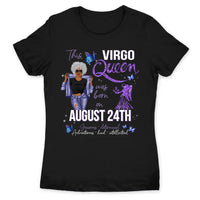 Virgo Personalized August Birthday Gift For Her Custom Birthday Gift Black Queen Customized September Birthday T-Shirt Hoodie Dreameris