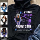 Virgo Personalized August Birthday Gift For Her Custom Birthday Gift Black Queen Customized September Birthday T-Shirt Hoodie Dreameris