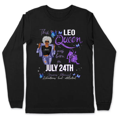 Leo Personalized August Birthday Gift For Her Custom Birthday Gift Black Queen Customized July Birthday T-Shirt Hoodie Dreameris
