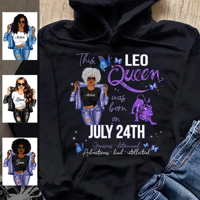 Leo Personalized August Birthday Gift For Her Custom Birthday Gift Black Queen Customized July Birthday T-Shirt Hoodie Dreameris