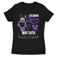 Gemini Personalized June Birthday Gift For Her Custom Birthday Gift Black Queen Customized May Birthday T-Shirt Hoodie Dreameris