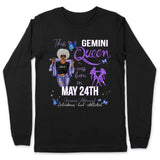 Gemini Personalized June Birthday Gift For Her Custom Birthday Gift Black Queen Customized May Birthday T-Shirt Hoodie Dreameris