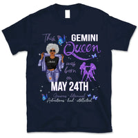 Gemini Personalized June Birthday Gift For Her Custom Birthday Gift Black Queen Customized May Birthday T-Shirt Hoodie Dreameris