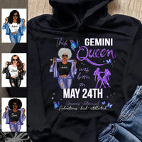 Gemini Personalized June Birthday Gift For Her Custom Birthday Gift Black Queen Customized May Birthday T-Shirt Hoodie Dreameris