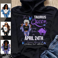 Taurus Personalized April Birthday Gift For Her Custom Birthday Gift Black Queen Customized May Birthday T-Shirt Hoodie Dreameris