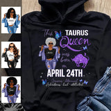 Taurus Personalized April Birthday Gift For Her Custom Birthday Gift Black Queen Customized May Birthday T-Shirt Hoodie Dreameris