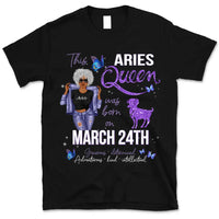 Aries Personalized April Birthday Gift For Her Custom Birthday Gift Black Queen Customized March Birthday T-Shirt Hoodie Dreameris