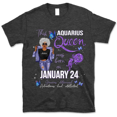 Aquarius Personalized February Birthday Gift For Her Custom Birthday Gift Black Queen Customized January Birthday T-Shirt Hoodie Dreameris