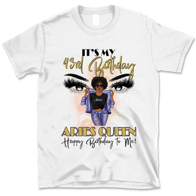 (Custom Birthyear) Aries Queen Personalized March Birthday Gift For Her Custom Birthday Gift Black Queen Customized April Birthday T-Shirt Hoodie Dreameris