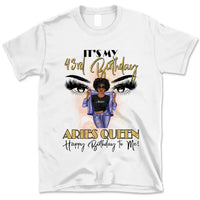 (Custom Birthyear) Aries Queen Personalized March Birthday Gift For Her Custom Birthday Gift Black Queen Customized April Birthday T-Shirt Hoodie Dreameris