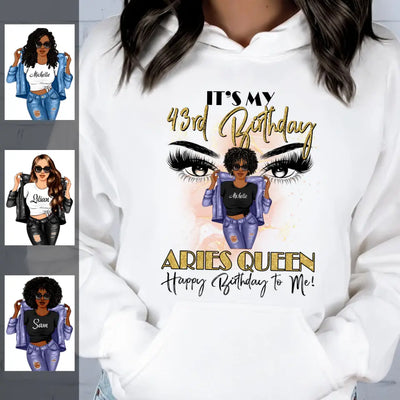 (Custom Birthyear) Aries Queen Personalized March Birthday Gift For Her Custom Birthday Gift Black Queen Customized April Birthday T-Shirt Hoodie Dreameris