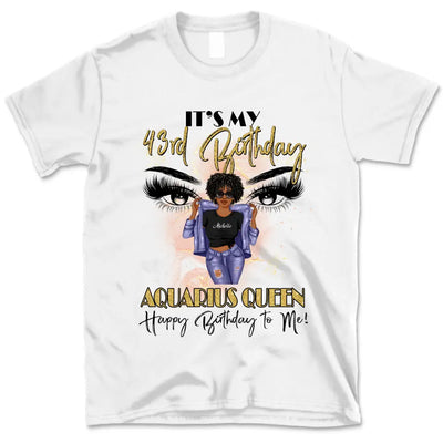 (Custom Birthyear) Aquarius Queen Personalized January Birthday Gift For Her Custom Birthday Gift Black Queen Customized February Birthday T-Shirt Hoodie Dreameris