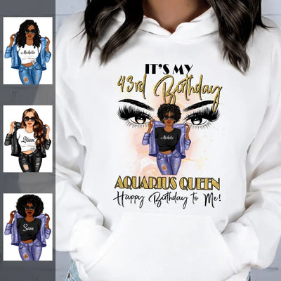 (Custom Birthyear) Aquarius Queen Personalized January Birthday Gift For Her Custom Birthday Gift Black Queen Customized February Birthday T-Shirt Hoodie Dreameris