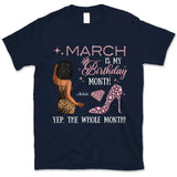 My Birthday Month Personalized March Birthday Gift For Her Custom Birthday Gift Black Queen Customized March Birthday T-Shirt Hoodie Dreameris