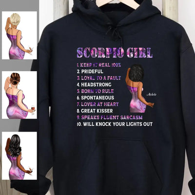 Scorpio Girl Personalized November Birthday Gift For Her Custom Birthday Gift Black Queen Customized October Birthday T-Shirt Hoodie Dreameris