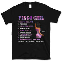 Virgo Girl Personalized September Birthday Gift For Her Custom Birthday Gift Black Queen Customized August Birthday T-Shirt Hoodie Dreameris