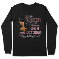 (Custom Birth Date) Personalized October Birthday Gift For Her Custom Birthday Gift Black Queen Customized October Birthday T-Shirt Hoodie Dreameris