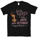 (Custom Birth Date) Personalized October Birthday Gift For Her Custom Birthday Gift Black Queen Customized October Birthday T-Shirt Hoodie Dreameris