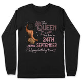 (Custom Birth Date) Personalized September Birthday Gift For Her Custom Birthday Gift Black Queen Customized September Birthday T-Shirt Hoodie Dreameris