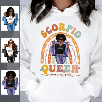 Zodiac Scorpio Personalized November Birthday Gift For Her Custom Birthday Gift Black Queen Customized October Birthday T-Shirt Hoodie Dreameris