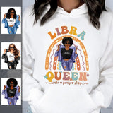 Zodiac Libra Personalized September Birthday Gift For Her Custom Birthday Gift Black Queen Customized October Birthday T-Shirt Hoodie Dreameris