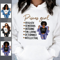 Zodiac Pisces Personalized March Birthday Gift For Her Custom Birthday Gift Black Queen Customized February Birthday T-Shirt Hoodie Dreameris