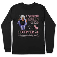 (Custom Birth Date) Capricorn Personalized December Birthday Gift For Her Custom Birthday Gift Black Queen Customized January Birthday T-Shirt Hoodie Dreameris