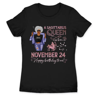 (Custom Birth Date) Sagittarius Personalized December Birthday Gift For Her Custom Birthday Gift Black Queen Customized November Birthday T-Shirt Hoodie Dreameris