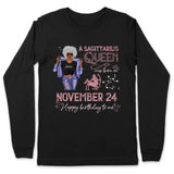 (Custom Birth Date) Sagittarius Personalized December Birthday Gift For Her Custom Birthday Gift Black Queen Customized November Birthday T-Shirt Hoodie Dreameris