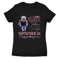 (Custom Birth Date) Libra Personalized October Birthday Gift For Her Custom Birthday Gift Black Queen Customized September Birthday T-Shirt Hoodie Dreameris