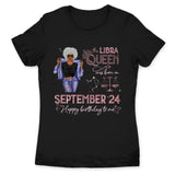 (Custom Birth Date) Libra Personalized October Birthday Gift For Her Custom Birthday Gift Black Queen Customized September Birthday T-Shirt Hoodie Dreameris