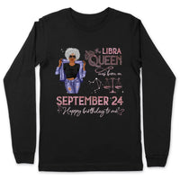 (Custom Birth Date) Libra Personalized October Birthday Gift For Her Custom Birthday Gift Black Queen Customized September Birthday T-Shirt Hoodie Dreameris