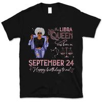 (Custom Birth Date) Libra Personalized October Birthday Gift For Her Custom Birthday Gift Black Queen Customized September Birthday T-Shirt Hoodie Dreameris