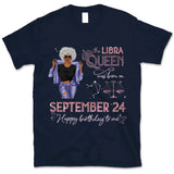 (Custom Birth Date) Libra Personalized October Birthday Gift For Her Custom Birthday Gift Black Queen Customized September Birthday T-Shirt Hoodie Dreameris