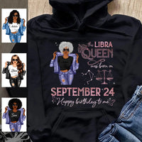 (Custom Birth Date) Libra Personalized October Birthday Gift For Her Custom Birthday Gift Black Queen Customized September Birthday T-Shirt Hoodie Dreameris