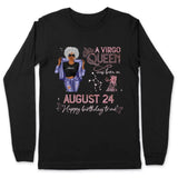 (Custom Birth Date) Virgo Personalized August Birthday Gift For Her Custom Birthday Gift Black Queen Customized September Birthday T-Shirt Hoodie Dreameris