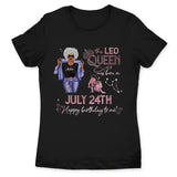 (Custom Birth Date) Leo Personalized August Birthday Gift For Her Custom Birthday Gift Black Queen Customized July Birthday T-Shirt Hoodie Dreameris