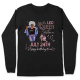 (Custom Birth Date) Leo Personalized August Birthday Gift For Her Custom Birthday Gift Black Queen Customized July Birthday T-Shirt Hoodie Dreameris