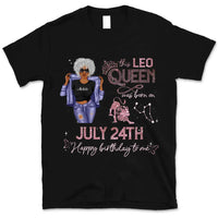 (Custom Birth Date) Leo Personalized August Birthday Gift For Her Custom Birthday Gift Black Queen Customized July Birthday T-Shirt Hoodie Dreameris