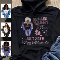 (Custom Birth Date) Leo Personalized August Birthday Gift For Her Custom Birthday Gift Black Queen Customized July Birthday T-Shirt Hoodie Dreameris