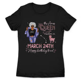 (Custom Birth Date) Aries Personalized April Birthday Gift For Her Custom Birthday Gift Black Queen Customized March Birthday T-Shirt Hoodie Dreameris