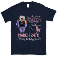 (Custom Birth Date) Aries Personalized April Birthday Gift For Her Custom Birthday Gift Black Queen Customized March Birthday T-Shirt Hoodie Dreameris