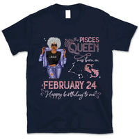 (Custom Birth Date) Pisces Personalized February Birthday Gift For Her Custom Birthday Gift Black Queen Customized March Birthday T-Shirt Hoodie Dreameris